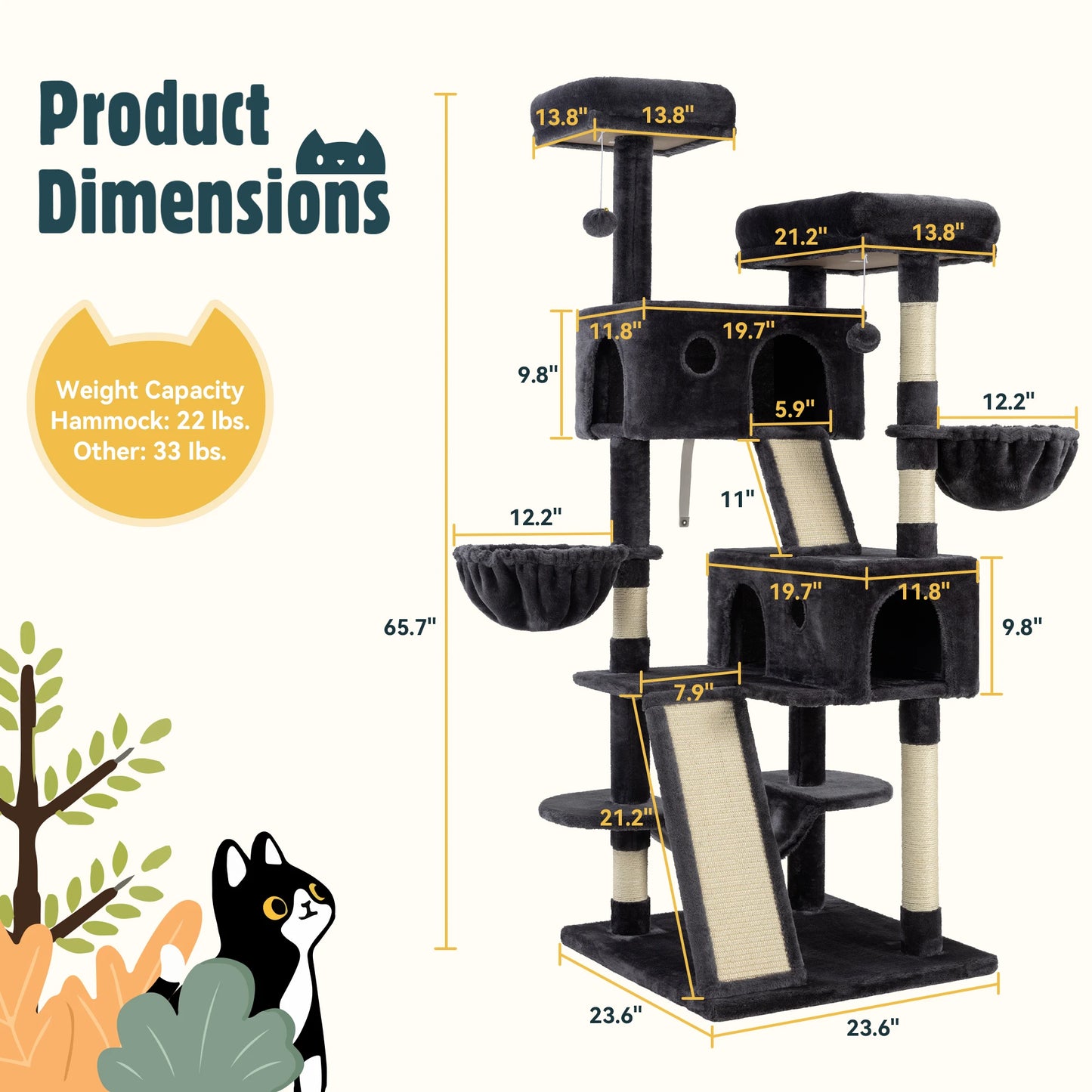 65in Large Cat Tree with Scratching Post