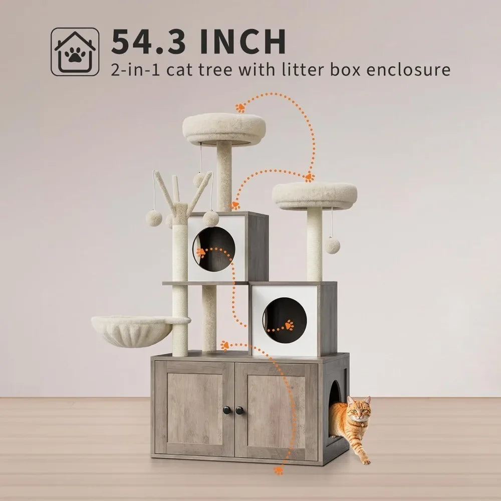 Cat Tree with Litter Box Enclosure