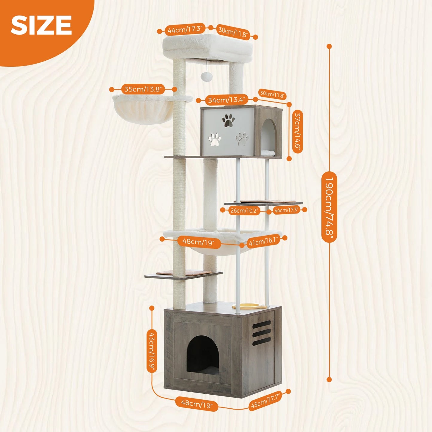 Cat Tree with Removable Anti-Slip Mats