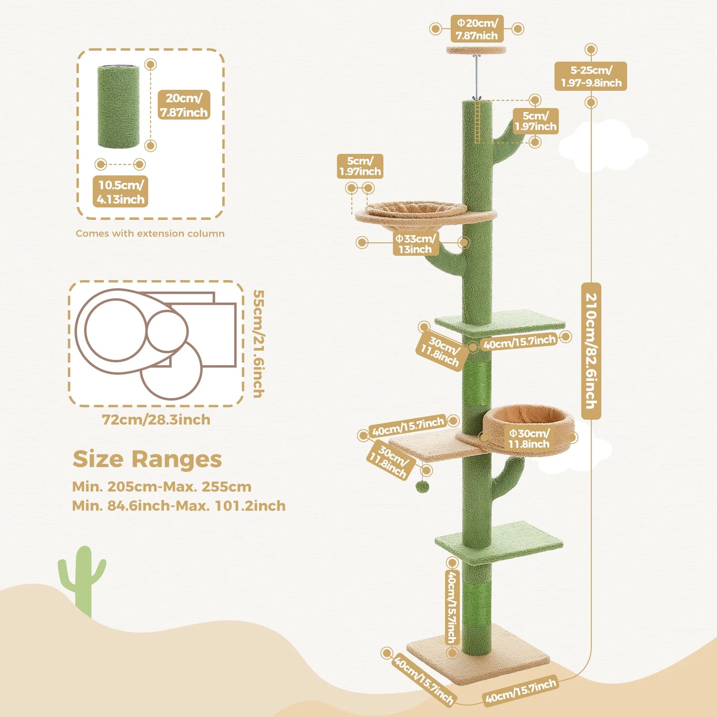 Adjustable Height Cactus Cat Tree