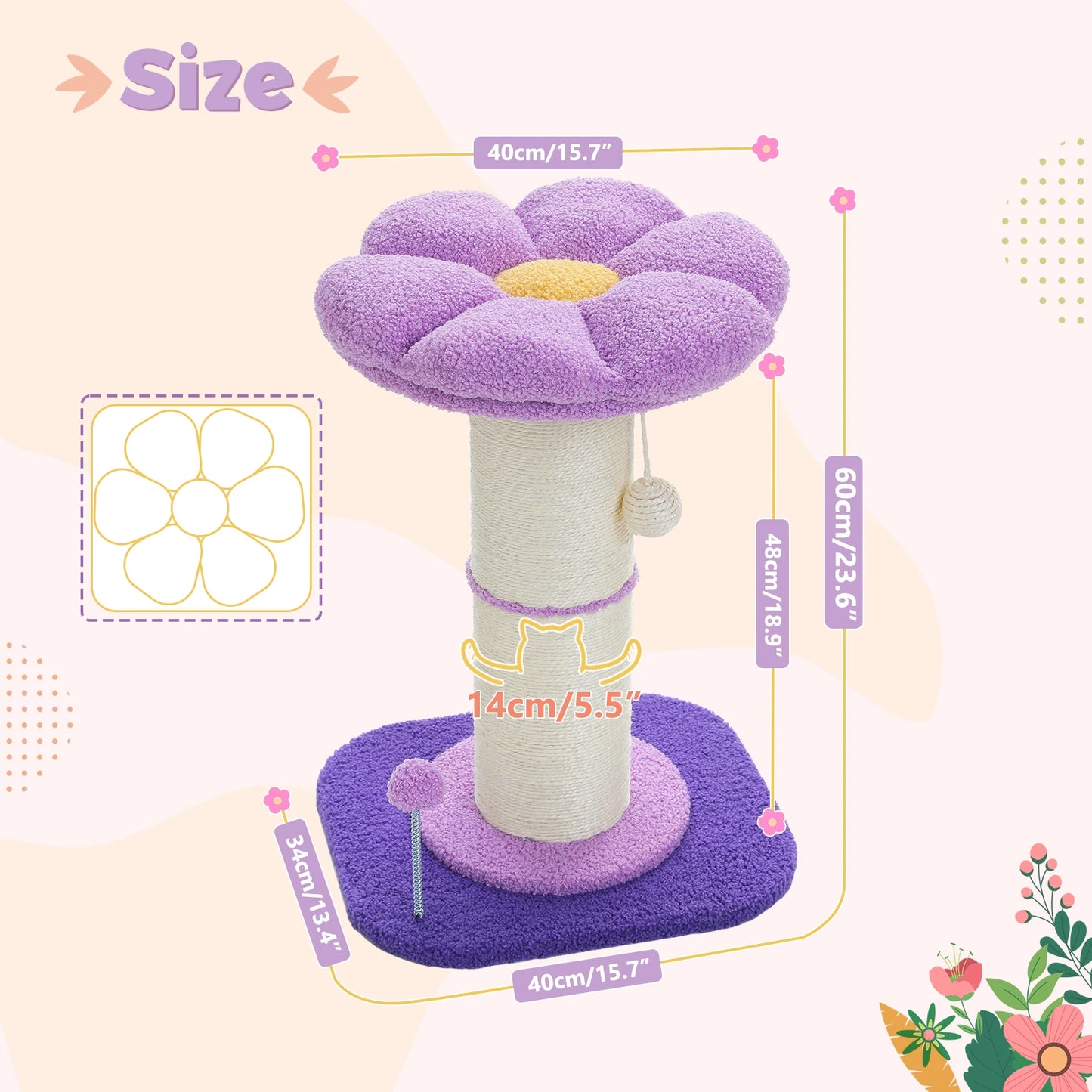 Flower Cat Scratching Post with Removable Flower Bed