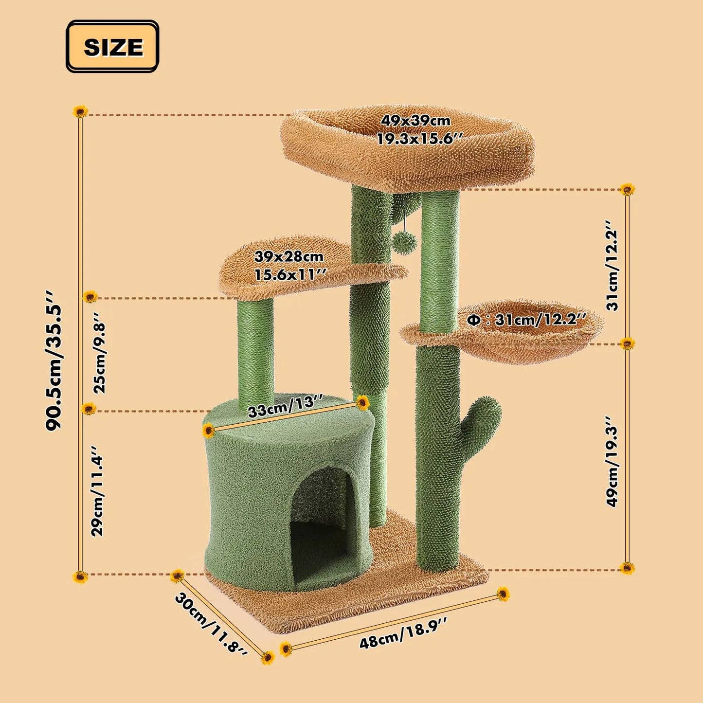 Cactus Cat Tower with Scratcher