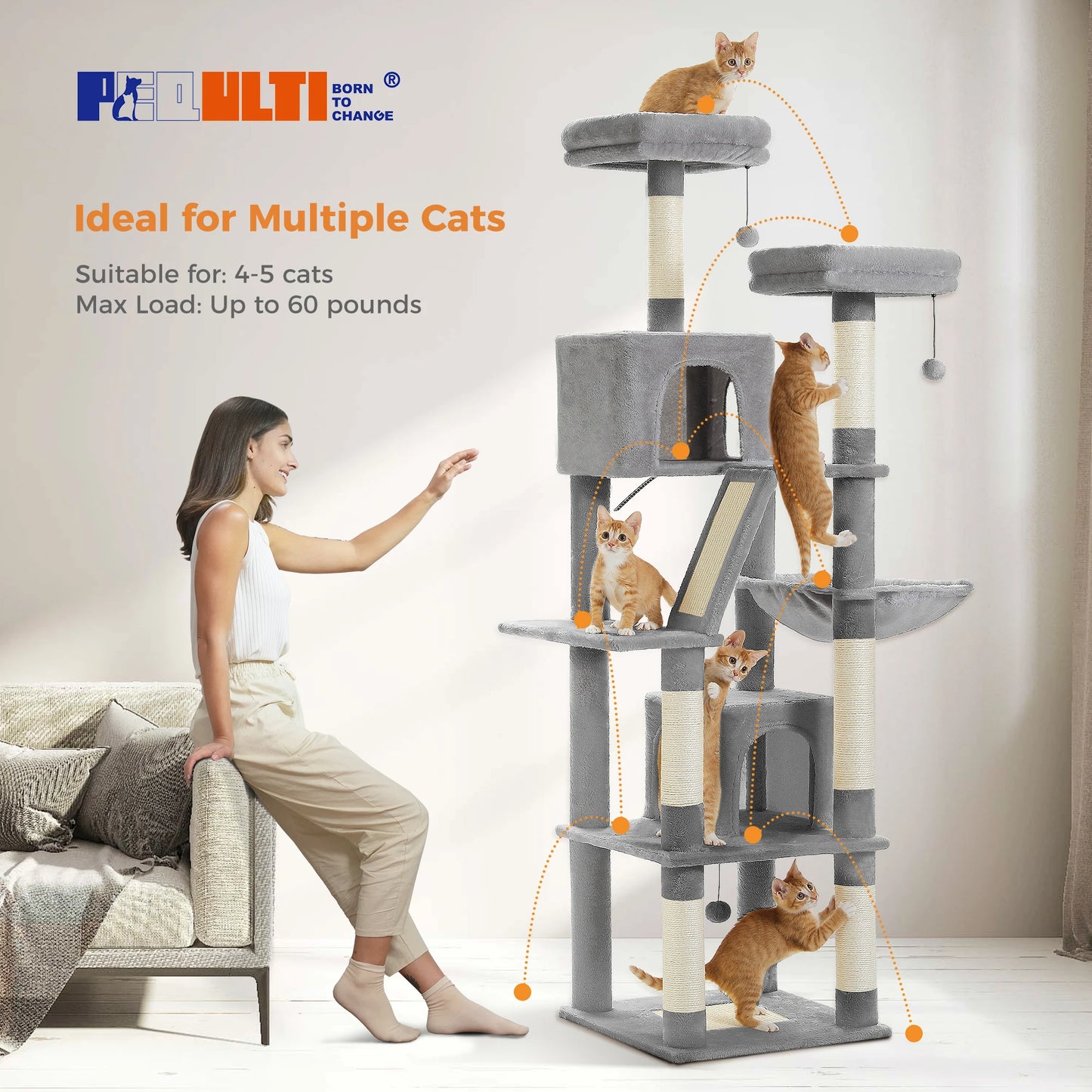 Tall Cat Tree Large Multi-Level