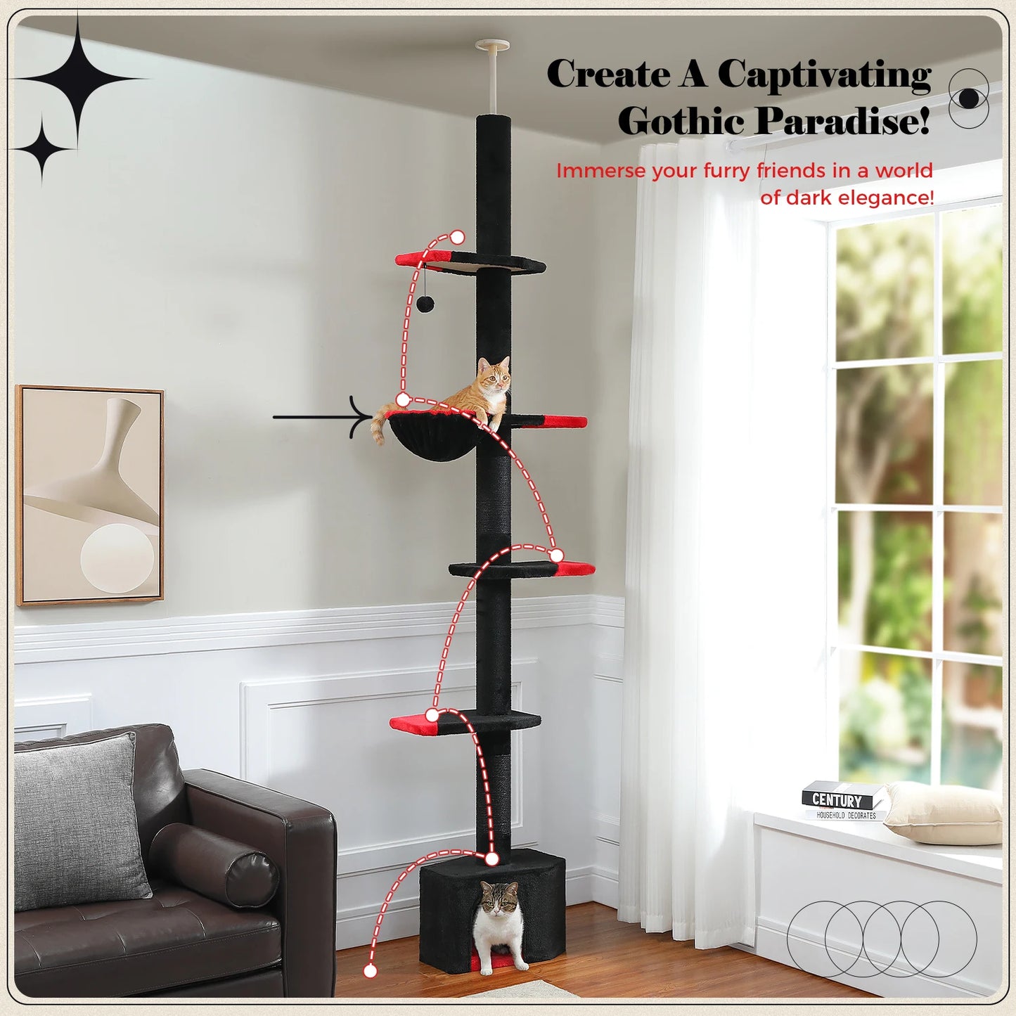 Floor to Ceiling Cat Tower with Scratching Posts