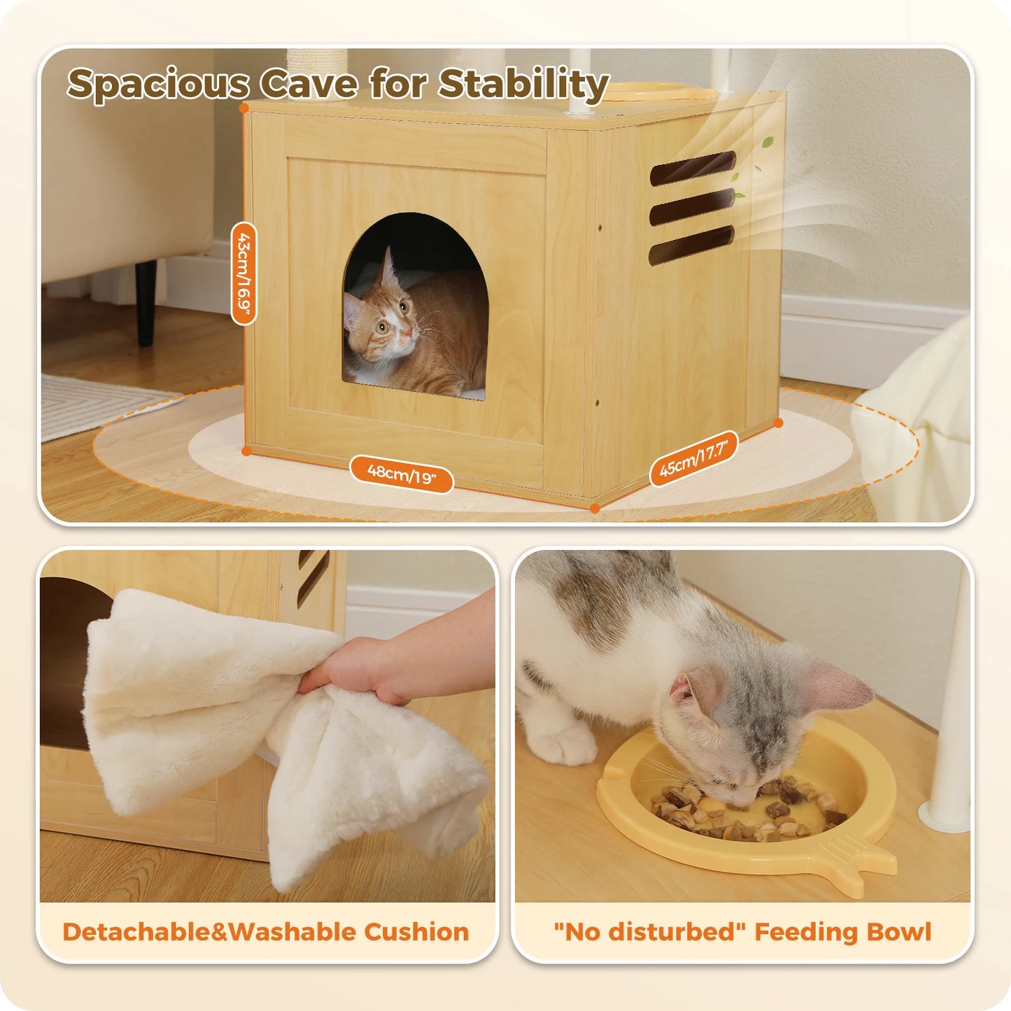 Cat Tree with Removable Anti-Slip Mats