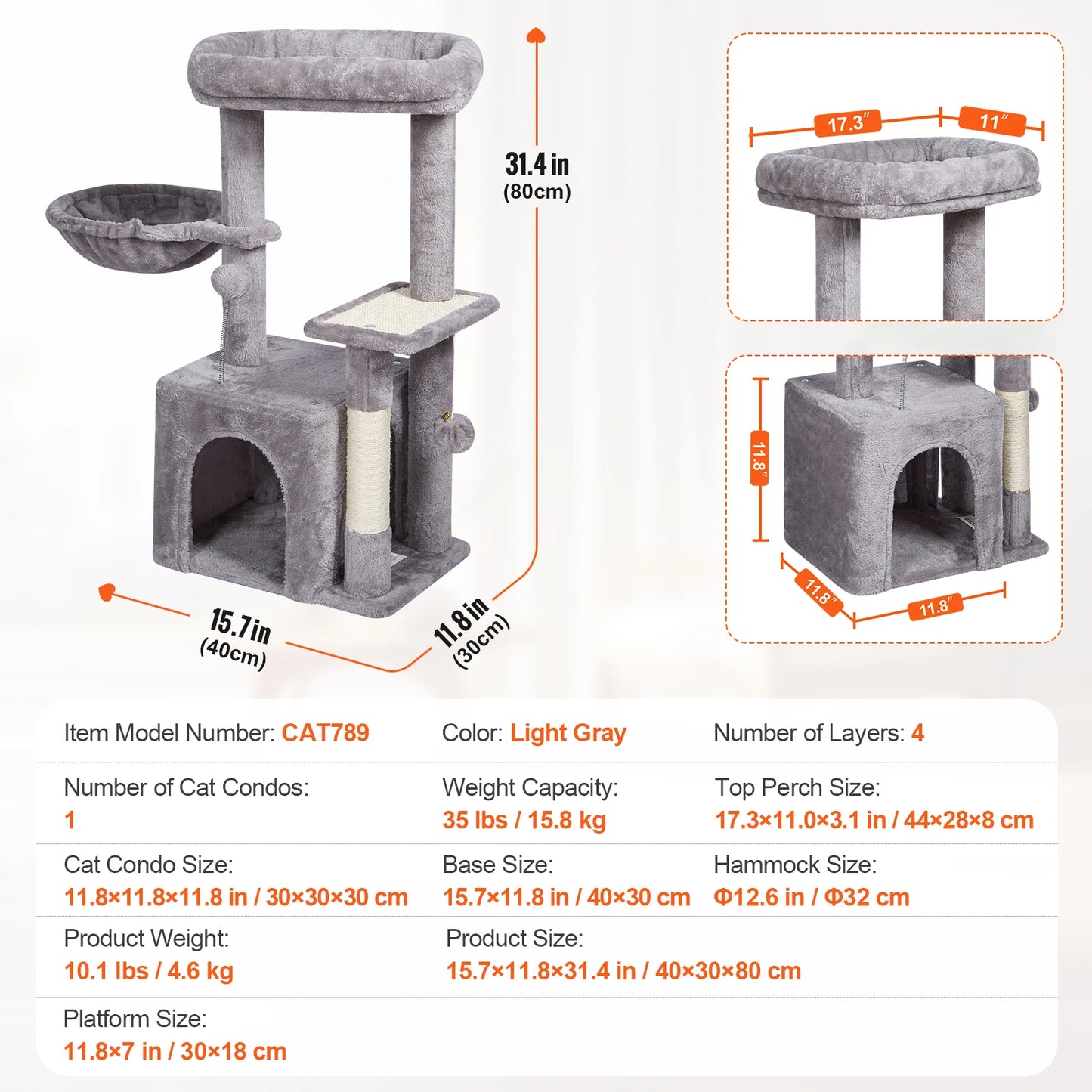 Cat Tree for Indoor Cats Dark Grey