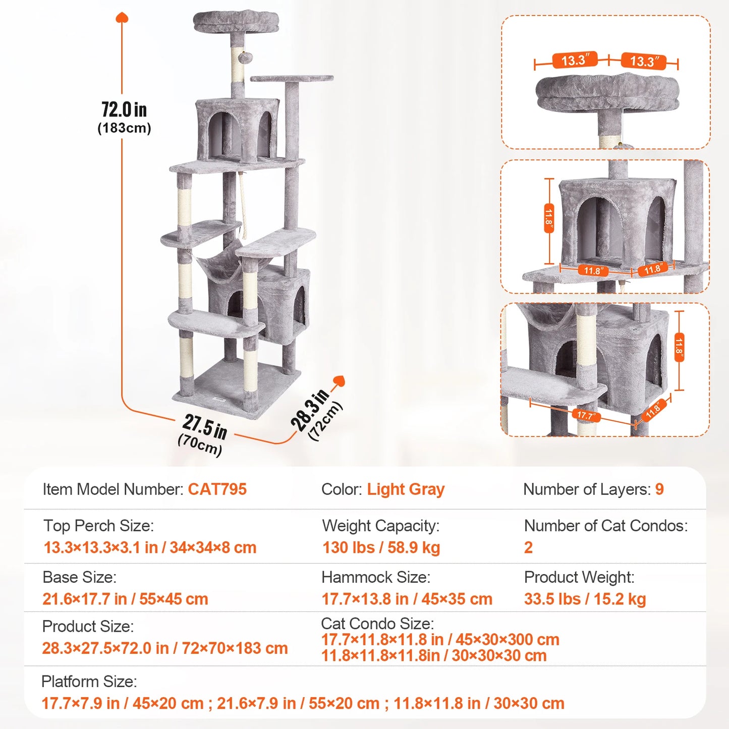 Cat Tree for Indoor Cats Dark Grey