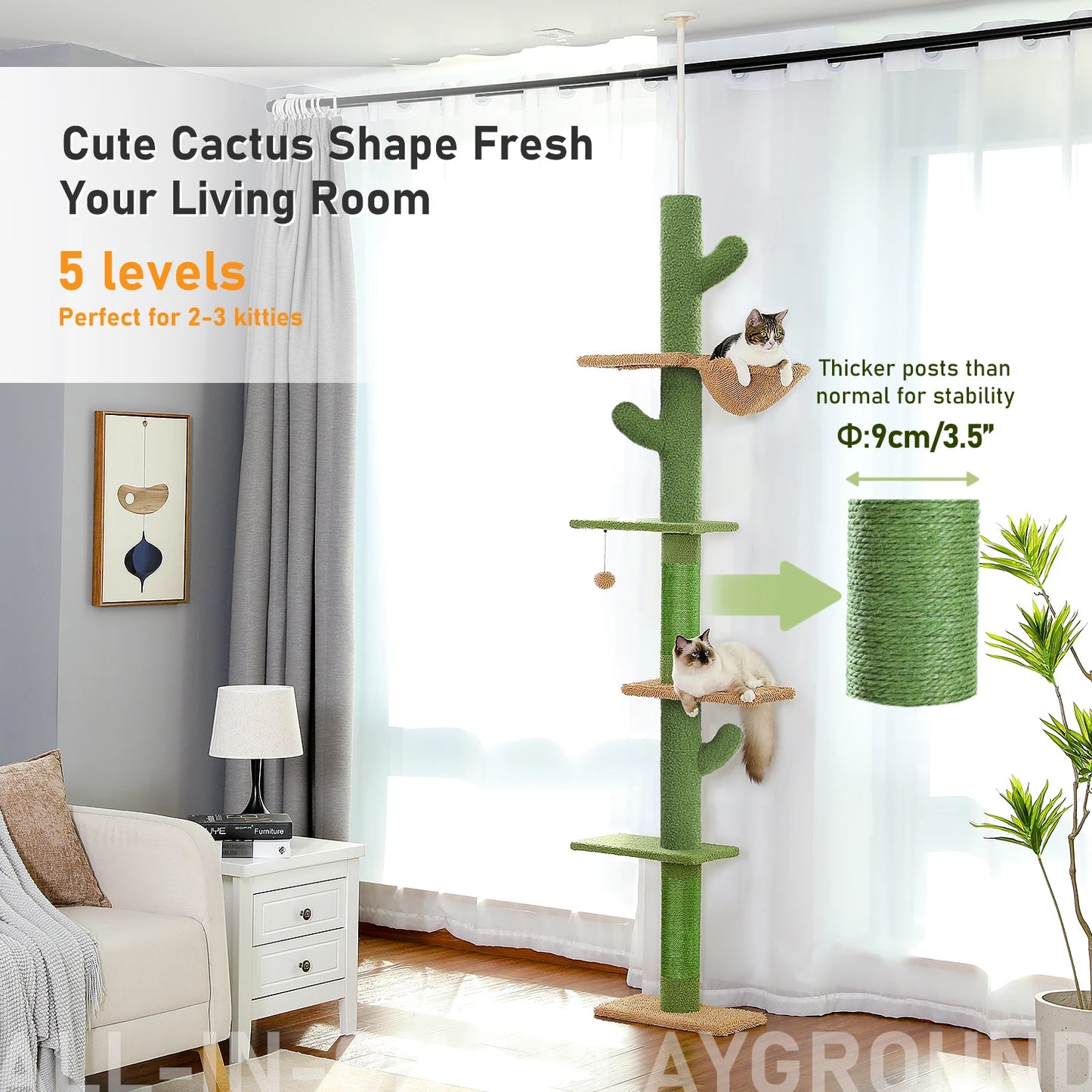 Floor to Ceiling Cat Tower with Scratching Posts