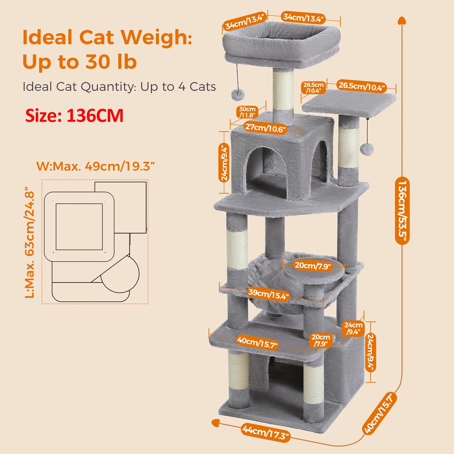 184cm Large Cat Tree With Scratching Posts