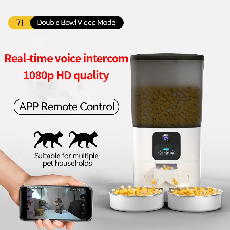 Pet double bowl automatic food dispenser - We Have the Goodies