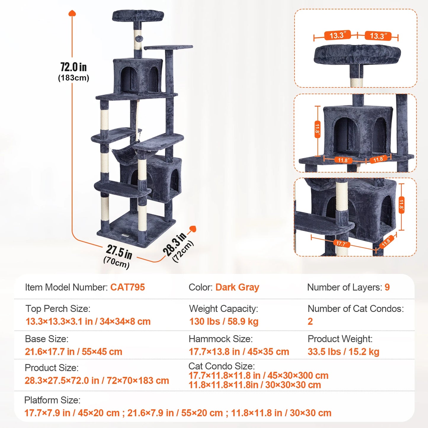 Cat Tree for Indoor Cats Dark Grey