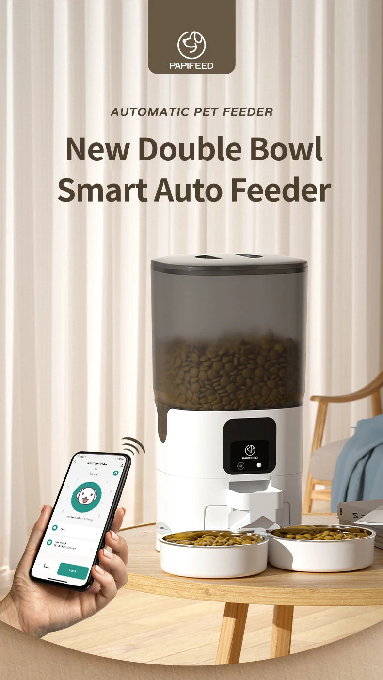 Pet double bowl automatic food dispenser - We Have the Goodies