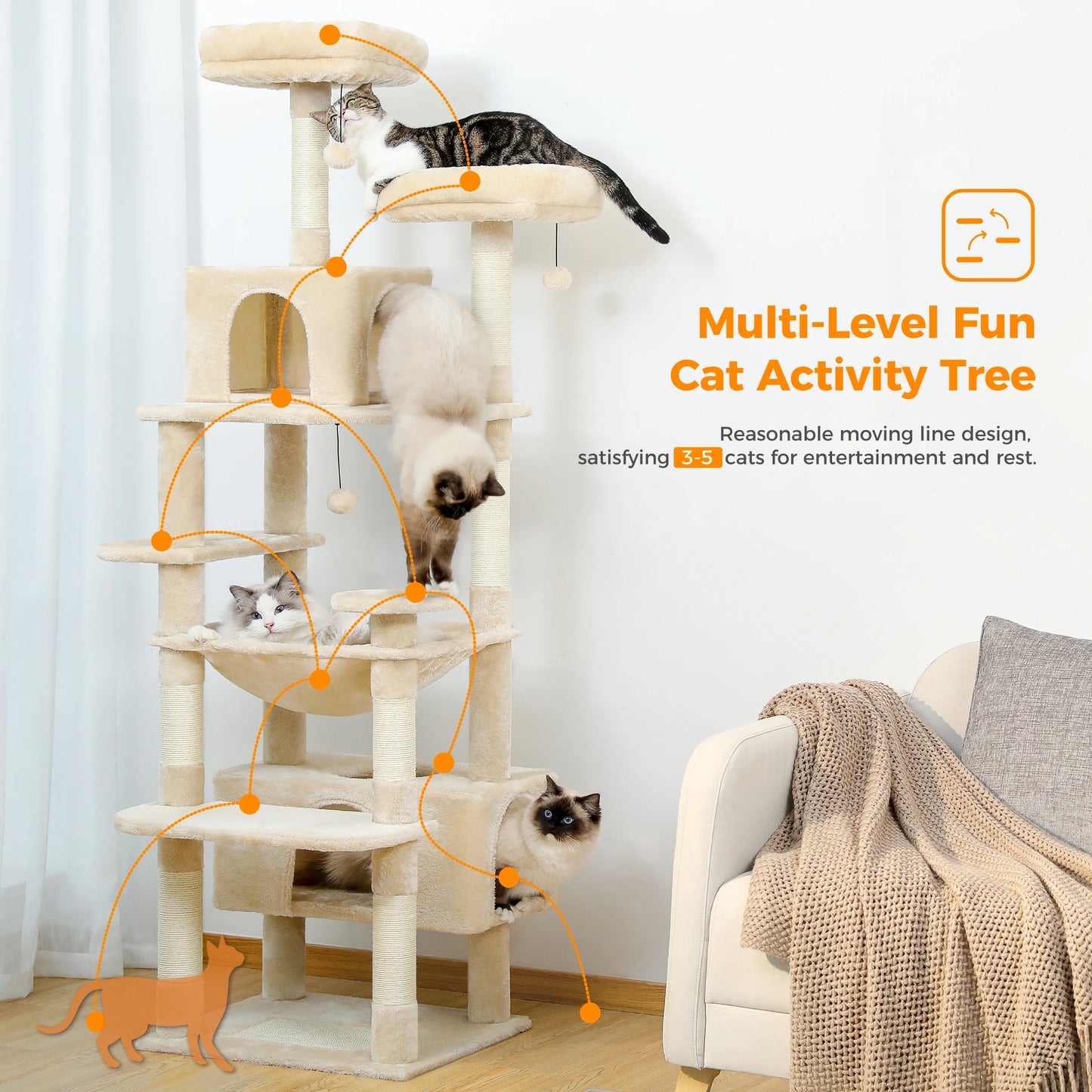 184cm Large Cat Tree With Scratching Posts