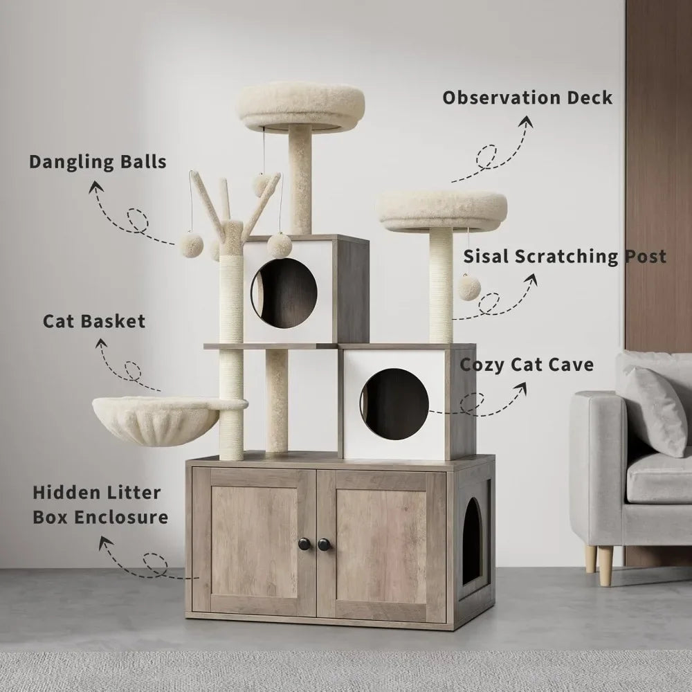 Cat Tree with Litter Box Enclosure