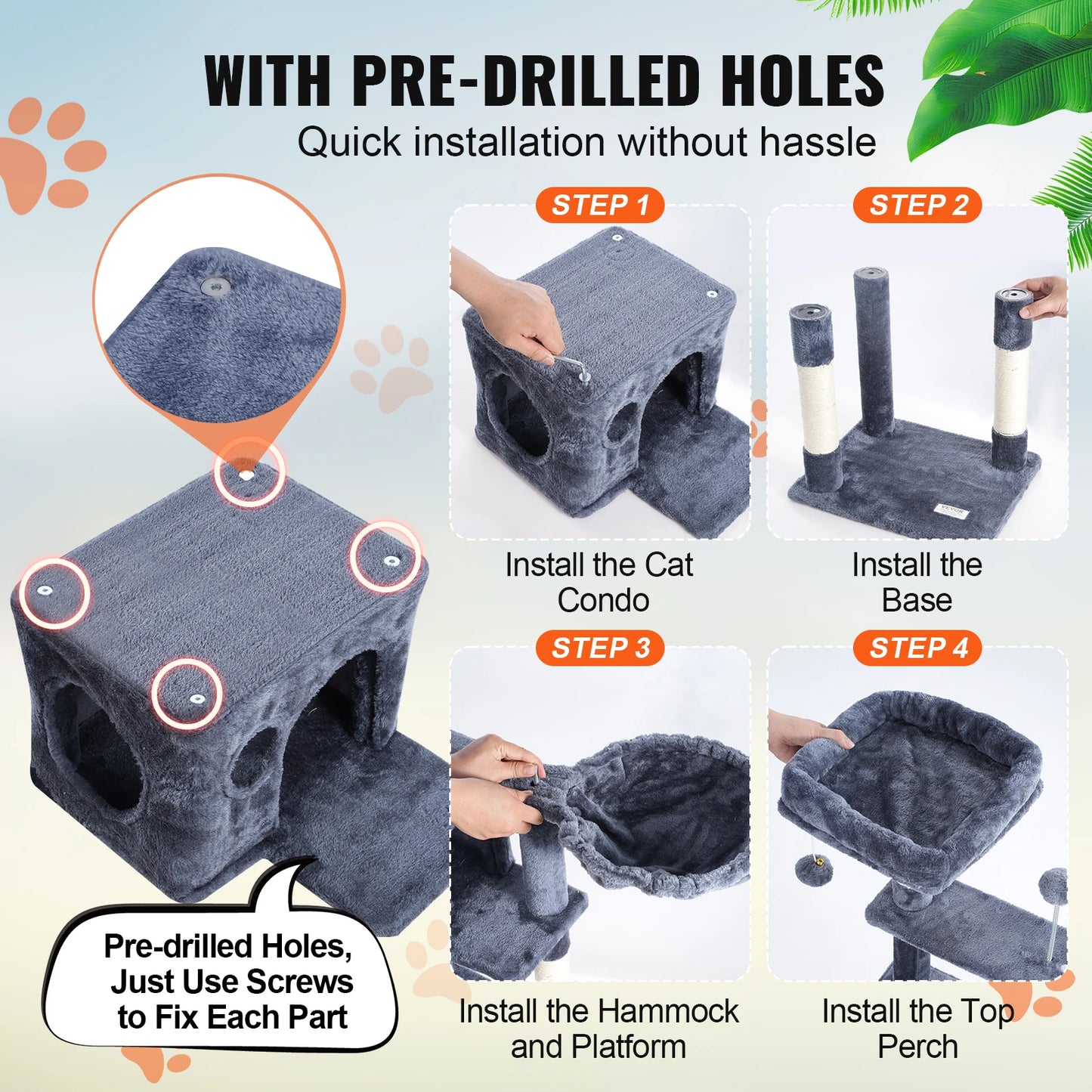 Cat Tree for Indoor Cats Dark Grey