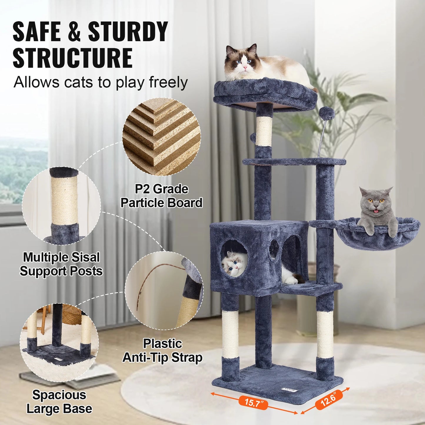 Cat Tree for Indoor Cats Dark Grey