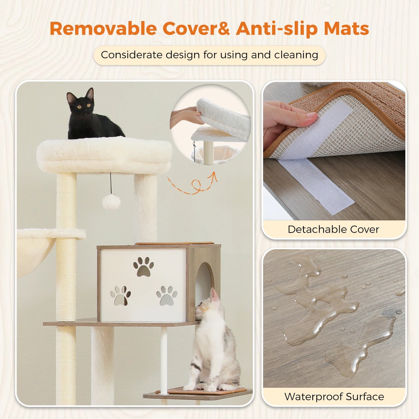 Cat Tree with Removable Anti-Slip Mats