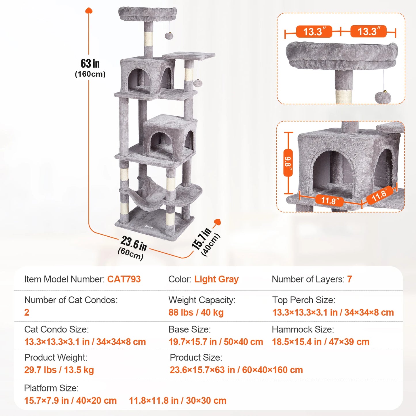 Cat Tree for Indoor Cats Dark Grey