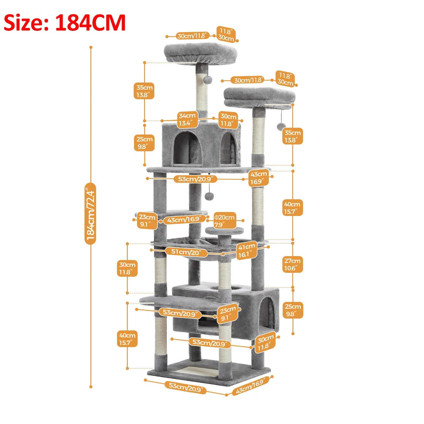 184cm Large Cat Tree With Scratching Posts