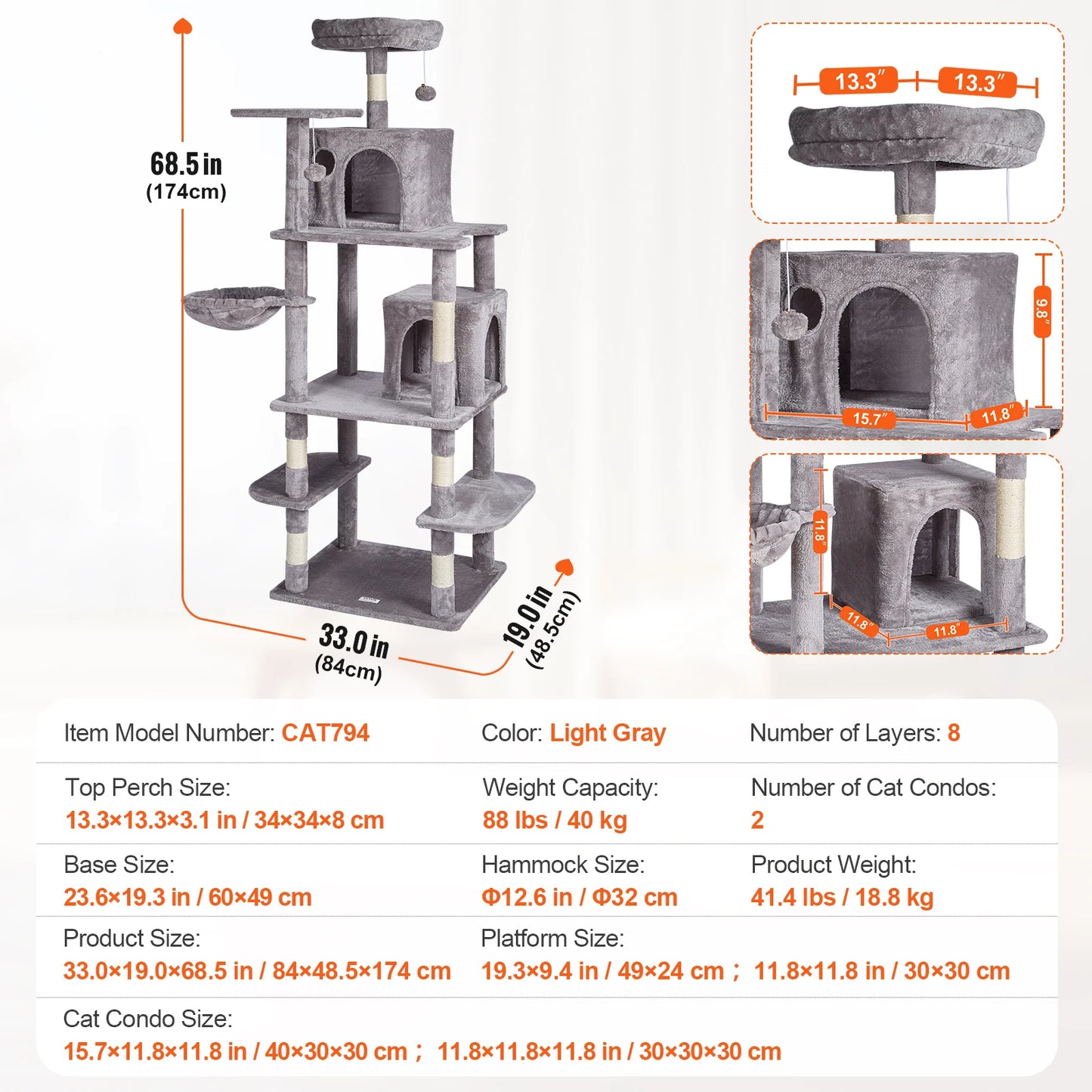 Cat Tree for Indoor Cats Dark Grey