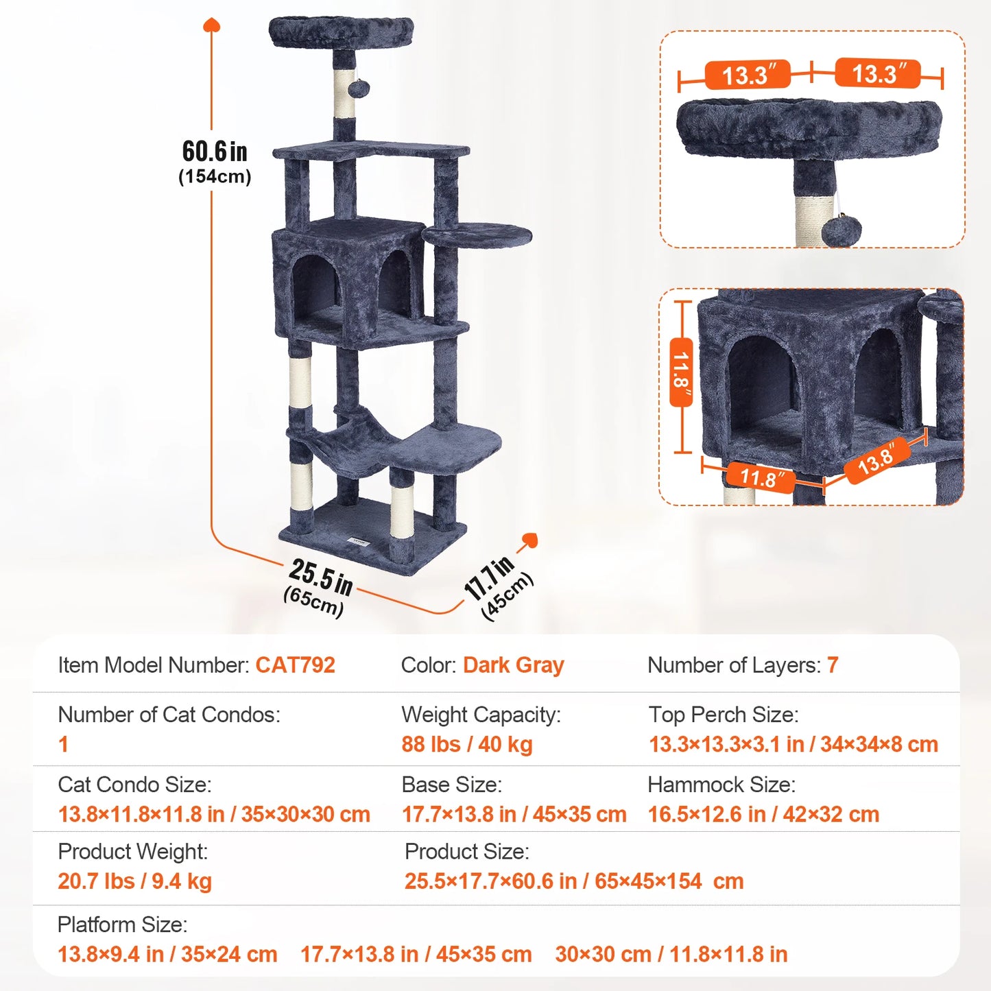 Cat Tree for Indoor Cats Dark Grey