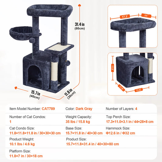 Cat Tree for Indoor Cats Dark Grey