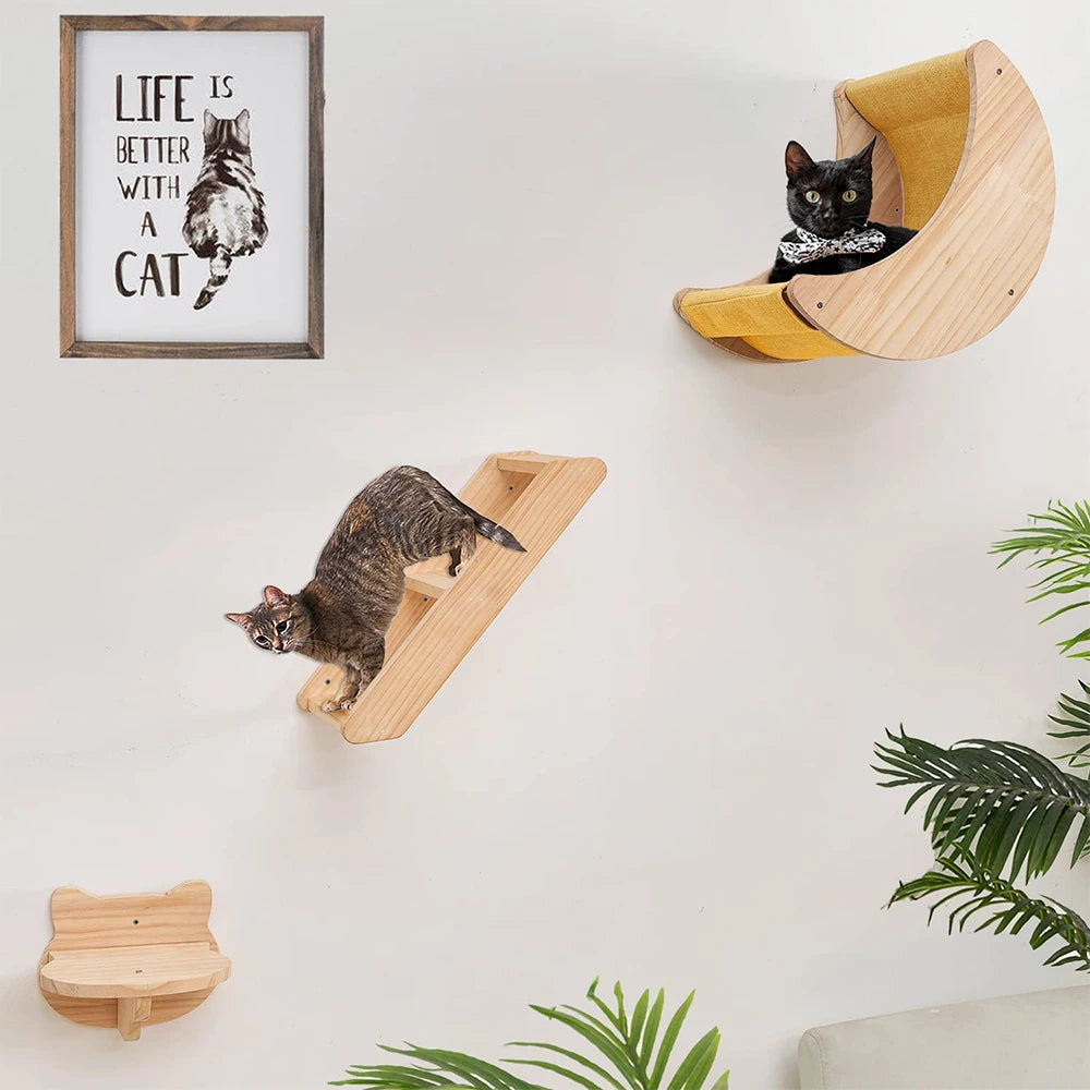 Cat Shelf Climbing wall with Hammock - We Have the Goodies 