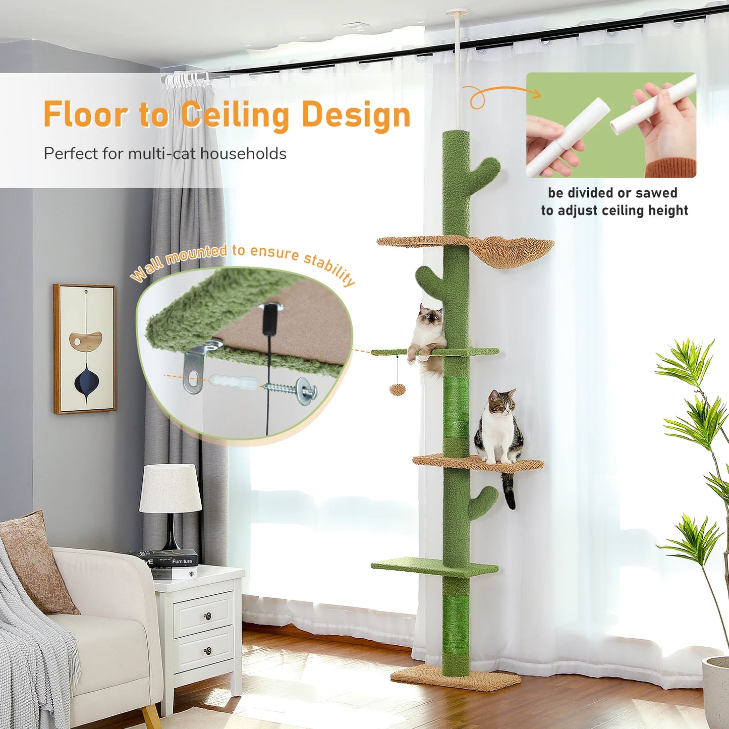 Floor to Ceiling Cat Tower with Scratching Posts